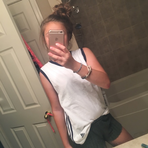 🌊•ADIDAS ATHLETIC TANK WHITE AND NAVY BLUE•🌊 - Picture 1 of 6